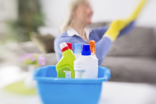 Local cleaning team working in a south-west London apartment block